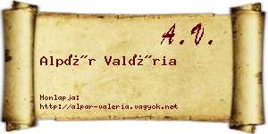 Alpár Valéria névjegykártya