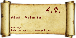 Alpár Valéria névjegykártya